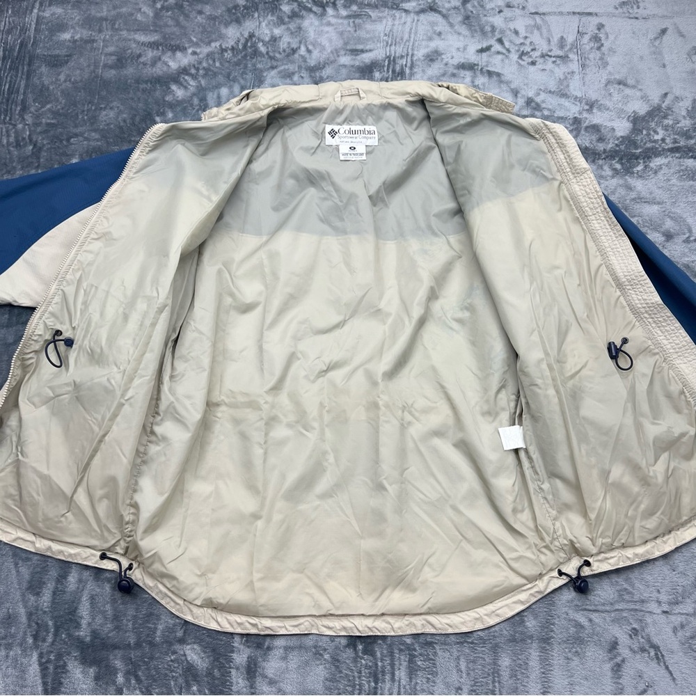 Columbia Women's Medium Tan Blue Lightweight Hooded Jacket Coat Full Zip EUC - Picture 7 of 13